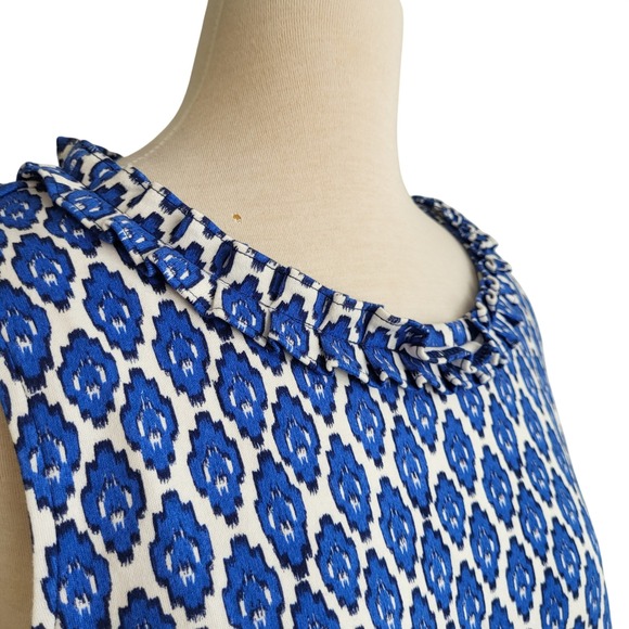 Talbots Petite XL Blue White Geo Ruffle Neck Cotton Shift Dress NWT Knee Length - Picture 5 of 11